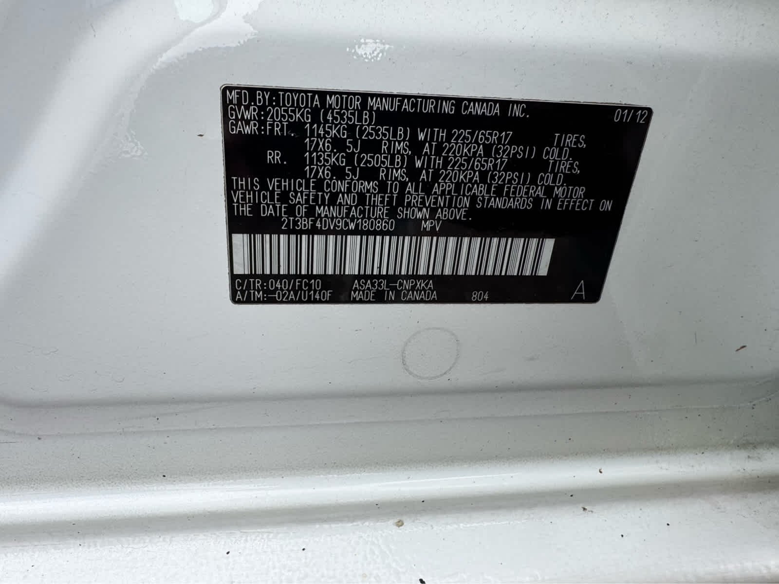 2012 Toyota RAV4 4WD 4dr I4 (Natl)