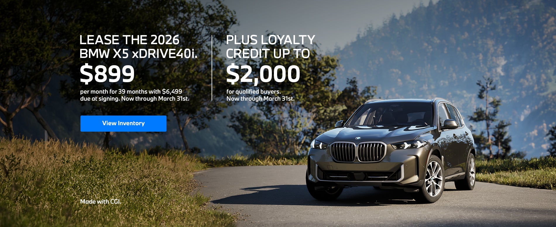 2026 X5 lease starting at $899 per month for 39 months