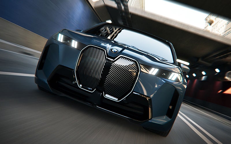 Close up of the BMW iX grille driving. | BMW of Eugene in Eugene OR