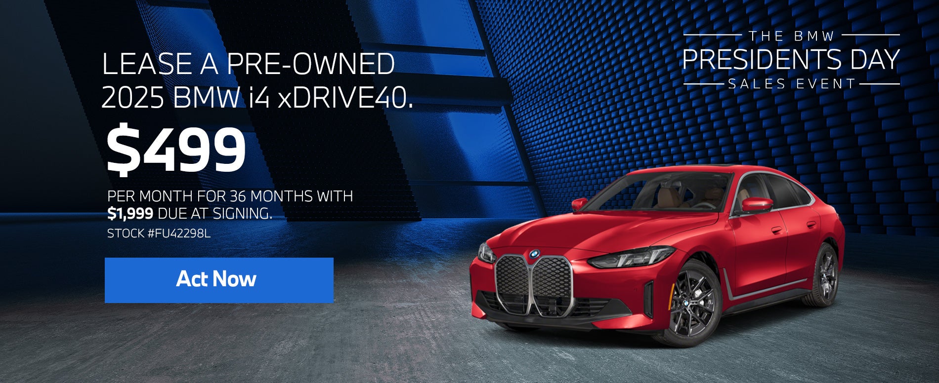 2025 BMW i4 xDrive40 Lease for $499 per month for 36 months.