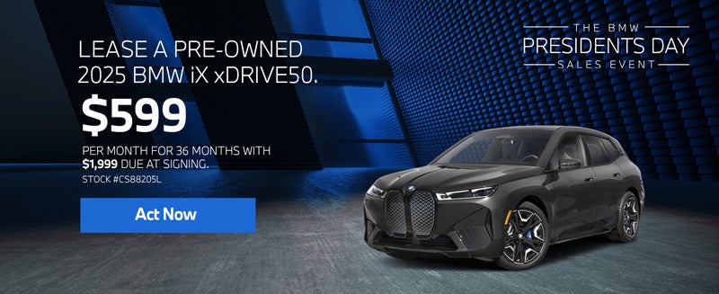 2025 BMW iX xDrive50 Lease for $599 per month for 36 months.